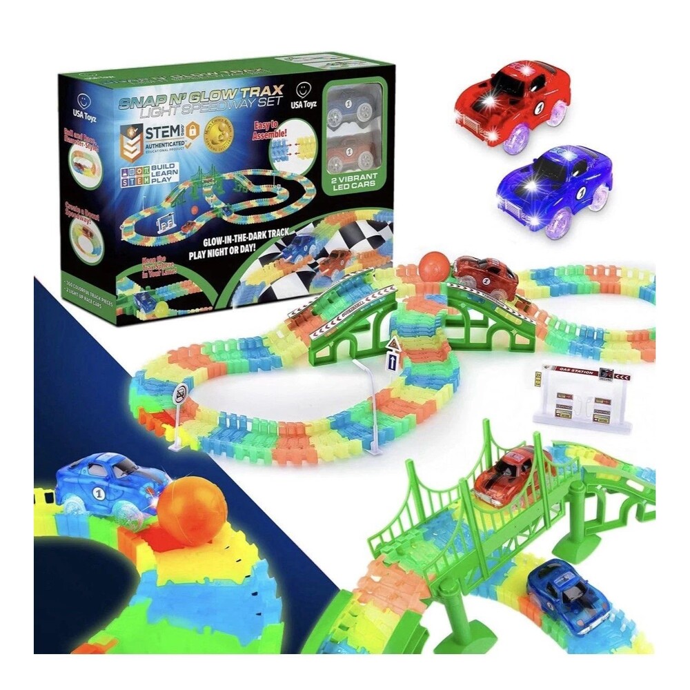 USA Toyz Glow Trax Glow in The Dark Race Tracks Toy Speedway Race Car Track Set